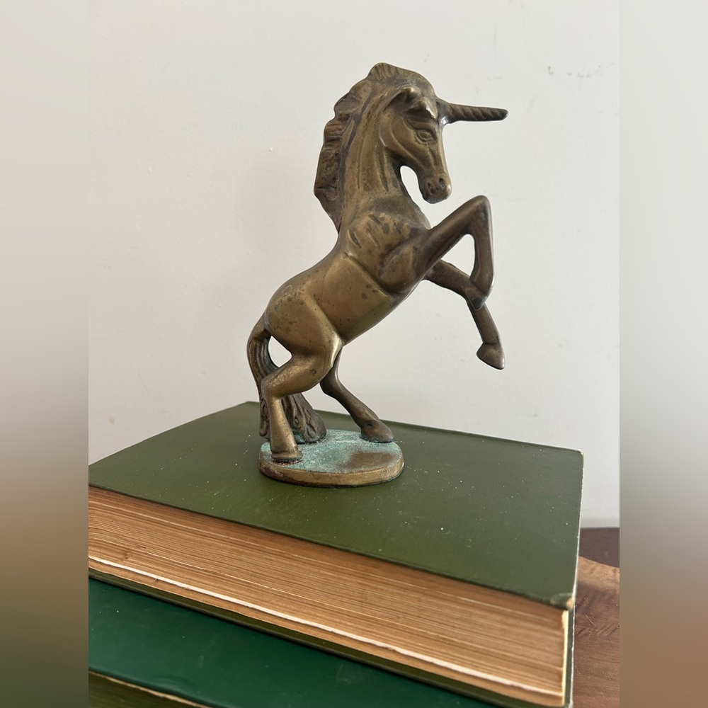 Vintage Solid Brass Unicorn Rearing Figurine/Statue 6.5" Tall by 5.5" Wide